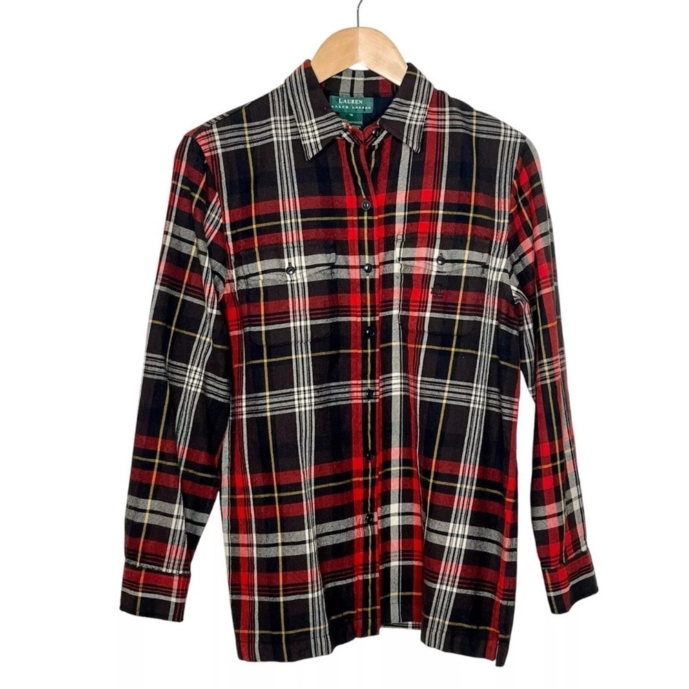 Ralph Lauren Red and Black Casual Button Down Shirt Women’s Sz L